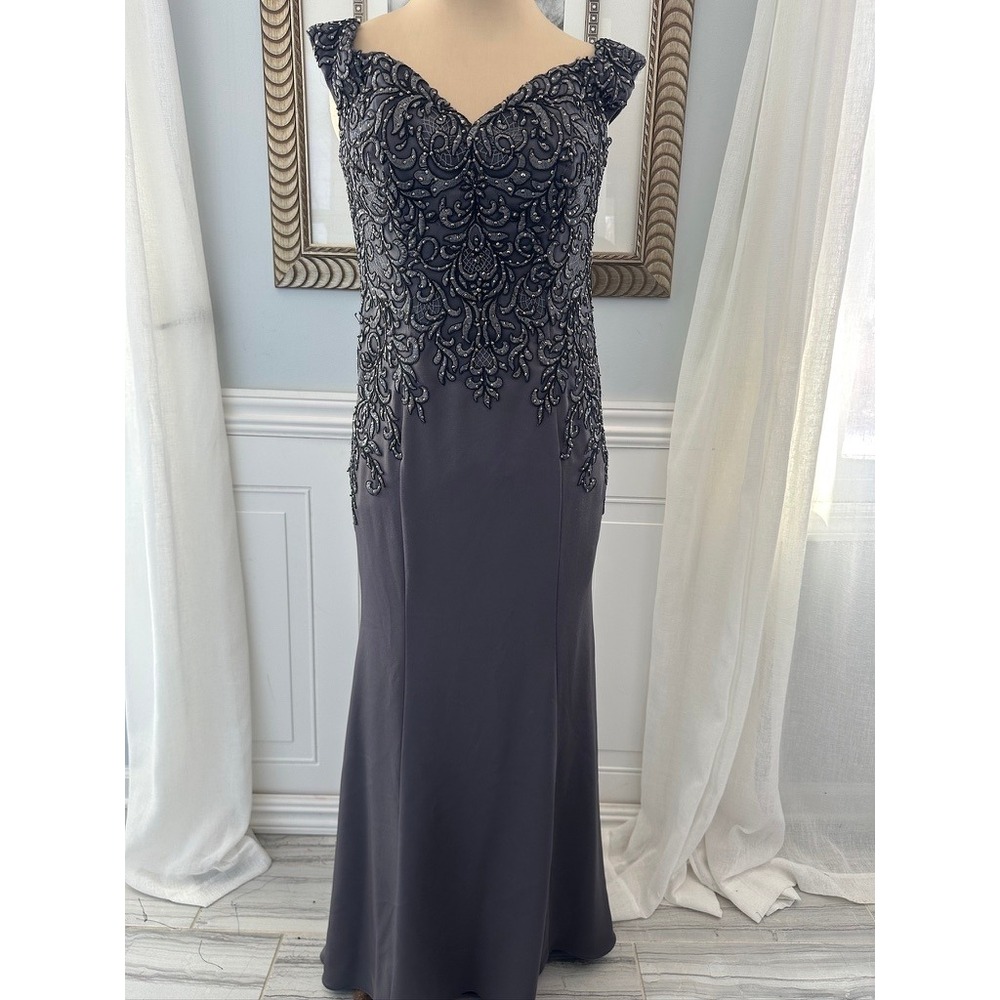 MGNY Beaded Charcoal‎ Mermaid Gown 8